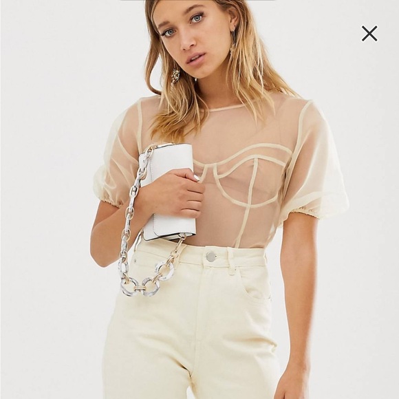 ASOS Design sheer organza short sleeve top with stitch detail - NWOT - Picture 8 of 9